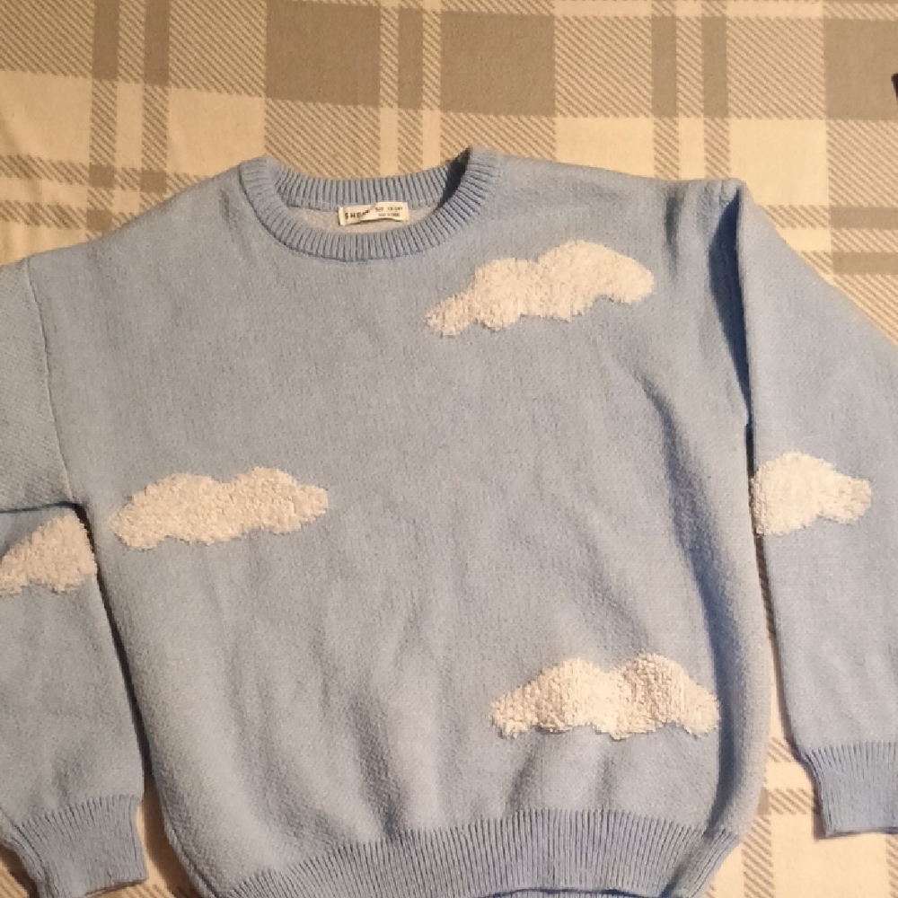 Kids Blue Sweater with White Cloud Design